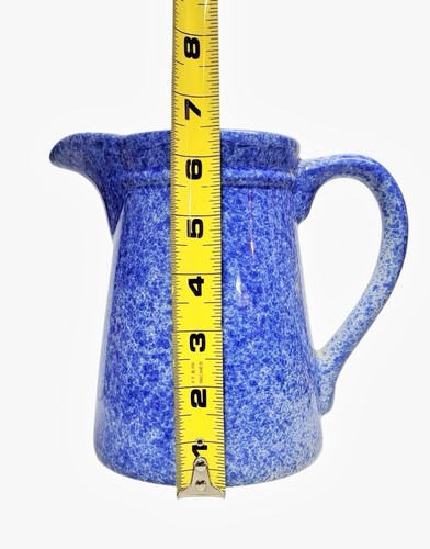 BLUE AND WHITE SPLATTERWARE SPONGEWARE "COUNTRY LIFE" 6.5” Tall Ceramic Pitcher - Picture 4 of 6