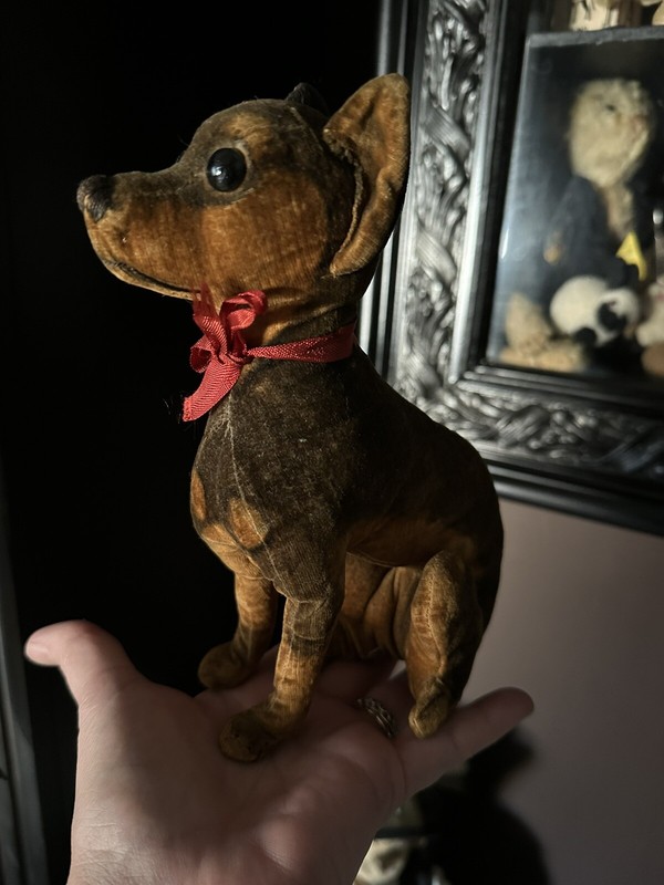 Rare Prewar STEIFF Velveteen Dog,  Shoe Button Eyes, no ID, 19cm Tall