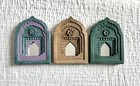 Decorative Wall Hanging Frames with Arched Designs, Set of 3, Green, Brown, Teal