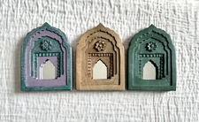 Decorative Wall Hanging Frames with Arched Designs, Set of 3, Green, Brown, Teal