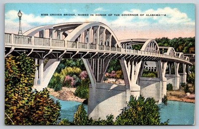 Vintage Postcard Bibb Graves Bridge Wetumpka Alabama River Bridge Landmark USA