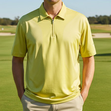 NIKE Golf Polo Shirt Men's Size Large Yellow Short Sleeve Dri-Fit Performance