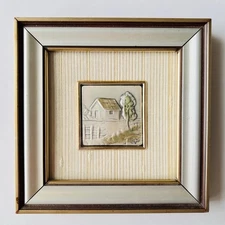 Sterling Silver Framed Wall Art Repousse Landscape in Relief Italy 5.25" x 5.25"