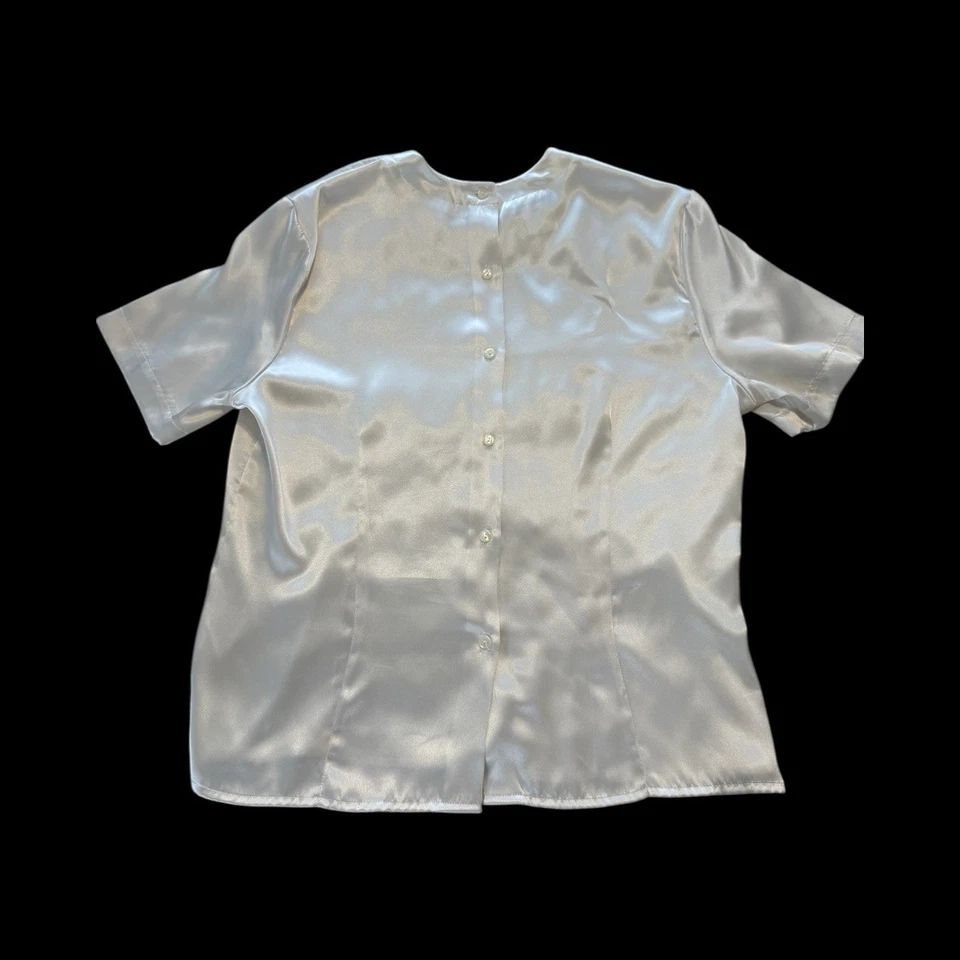 Blusa para mujer Christie & Jill de seda blanca con botones en la espalda talla 14 Foto 2 de 4