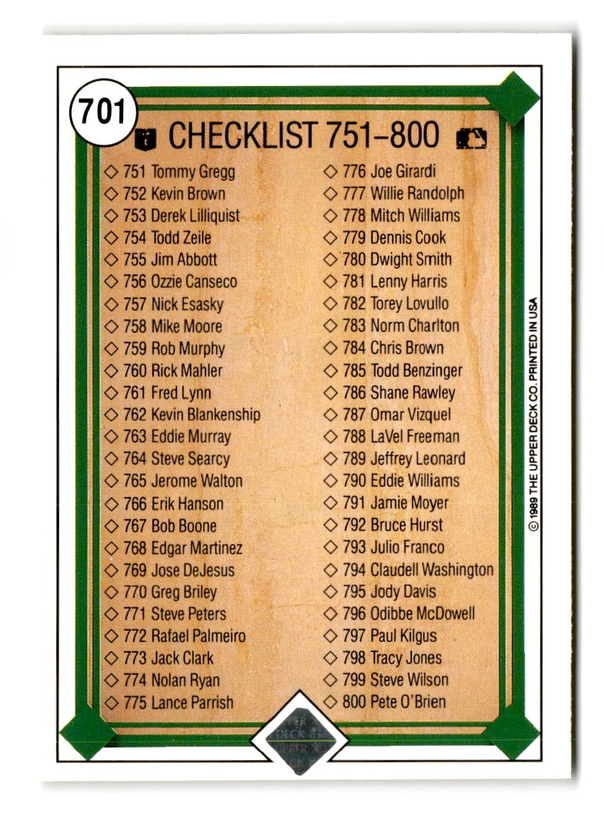 1989 Checklist: 701-800 Upper Deck Baseball | eBay