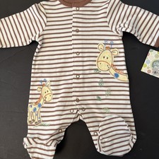 NWT Infant Preemie LITTLE ME Cotton GIRAFFE Brown  White Stripe Footed Sleeper