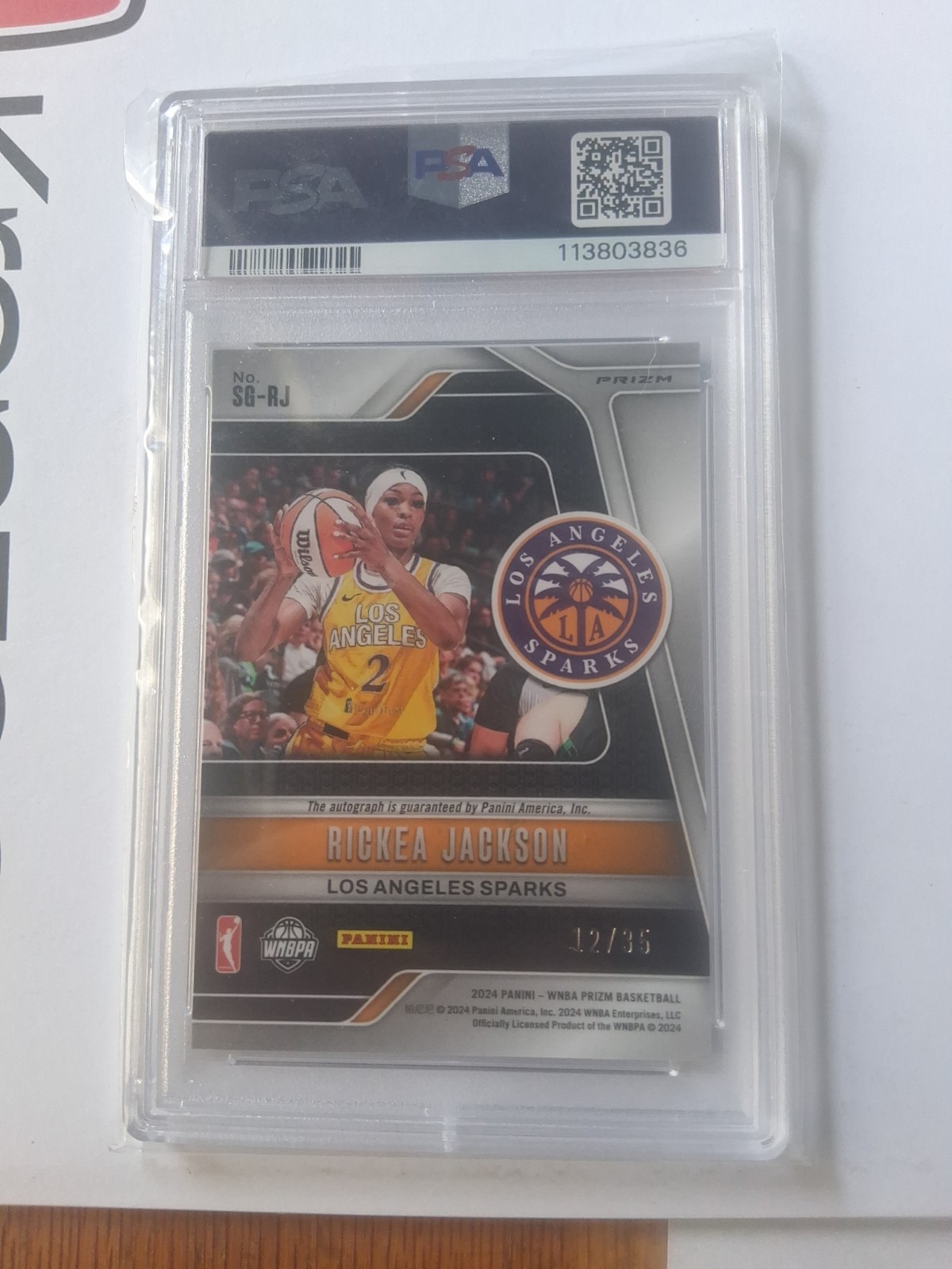 Rickea Jackson 2024 Panini Prizm WNBA Teal Auto #12/35 LA Sparks RC PSA 9 view 2