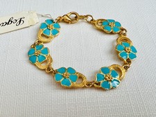 Vintage 1990s Gold Plated Enamel Flower Chain Bracelet  Blue BNWT Made in UK