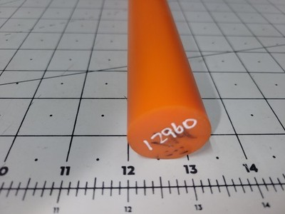 1-1/4'' Dia. x 12'' 80 A Durometer Polyurethane Rod, Orange, P/N 12960