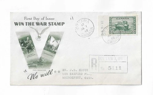 Canada 1942 13c tank on FDC with a better patriotic cachet