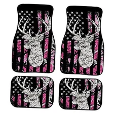  Universal Car Floor Mats Carpet Set with Pink American Flag Camo Pink Deer