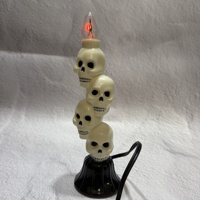 Vintage Halloween Spooky Stacked Skulls Blow Mold 8  Tall Candle Electric Light 
