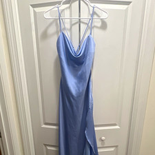 ASTR The Label Blue Satin Cowl Neck Maxi Slip Dress Adjustable Straps L
