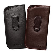 Calabria Unisex Soft Eyeglass Case w/Clip 2 PACK 1 Black  1 Brown Synth.Leather