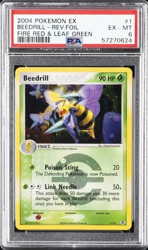 2004 POKEMON EX FIRE RED & LEAF GREEN #1 BEEDRILL-REVERSE FOIL PSA 6