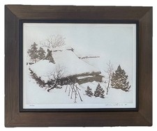 Brian Williams Signed 67/300 Japanese Winter Snow House Etching Lithograph 1985