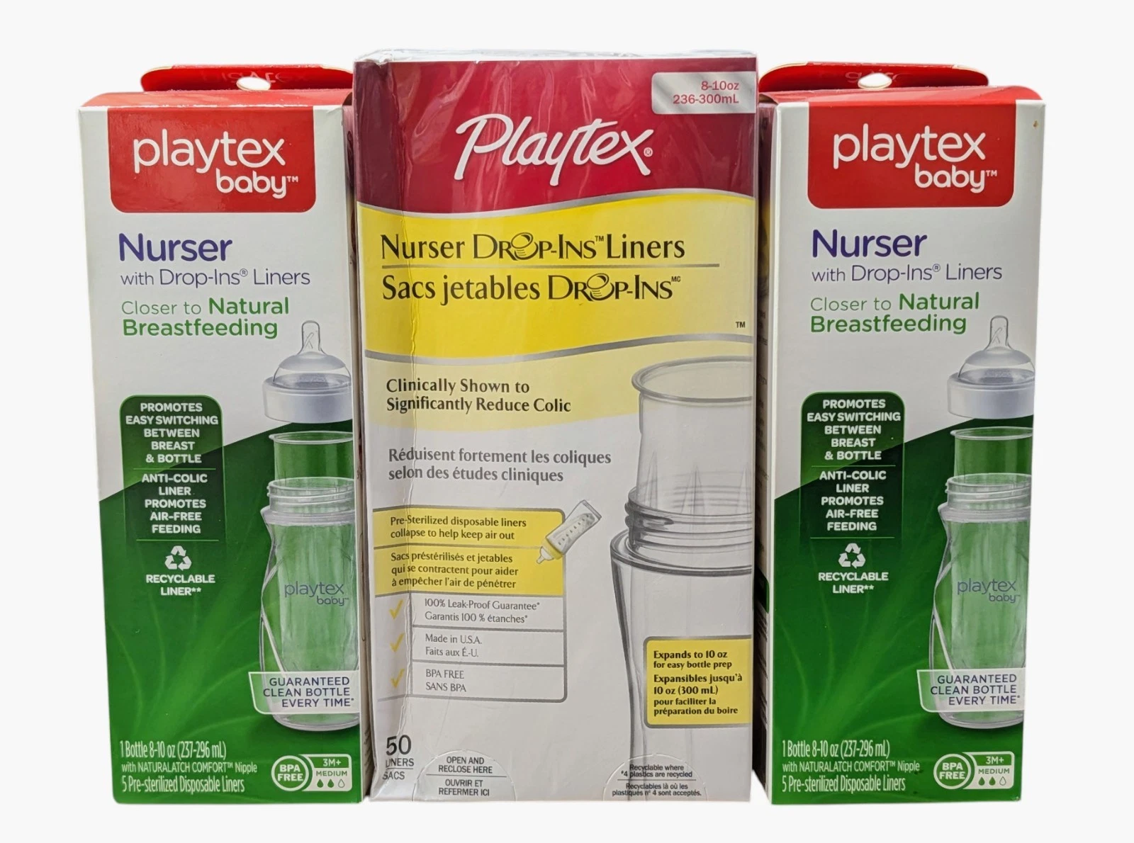 2 - Playtex Baby Nurser Bottles w/Drop-Ins Liners & 60 Liners Total - 8-10 Oz