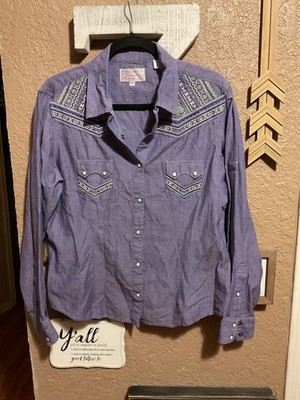 Panhandle Purple Aztec and Sequins Embroidered Pearl Snap Western Shirt Medium