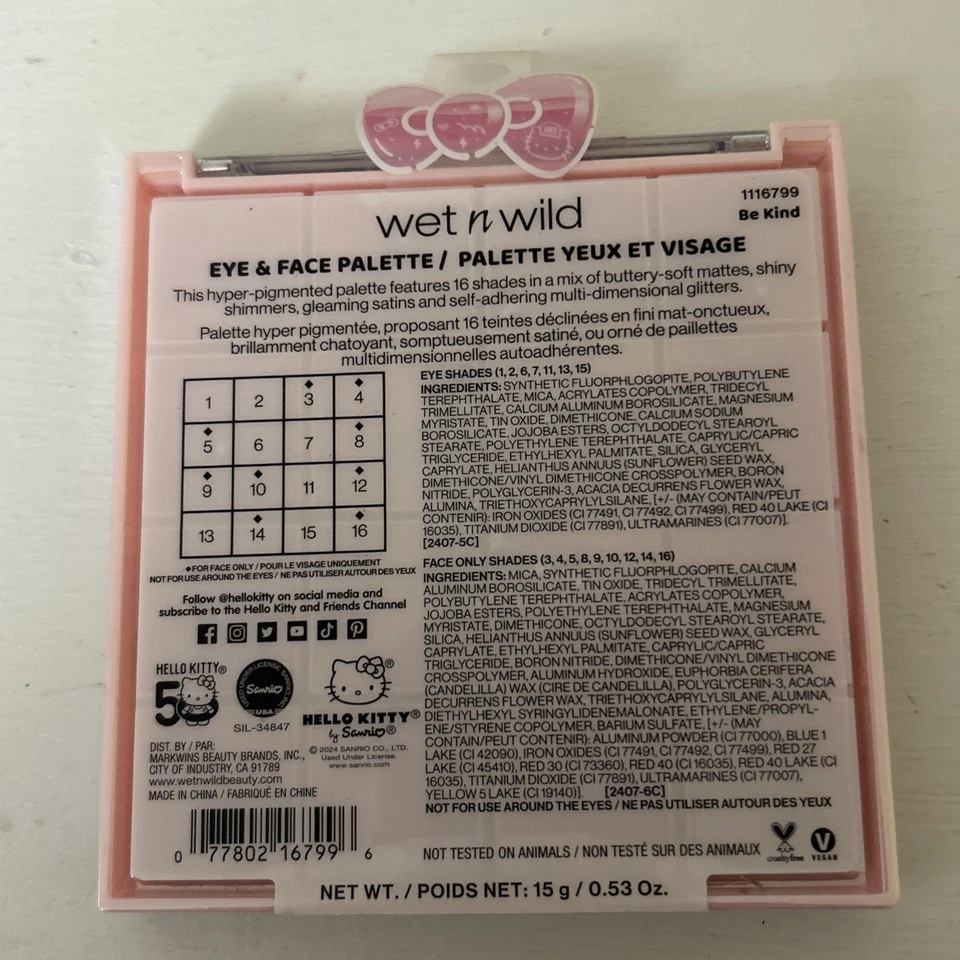 Wet N Wild x Hello Kitty Eye & Face Palette 50th Anvsry Sealed 1116799 - Be Kind - Image 2 of 2