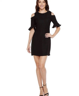 CeCe by Cynthia Steffe Cold Shoulder Bell Sleeve Sheath Dress Black Size 4 2824