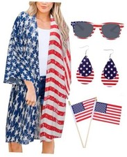 4th of July Outfits for Women American Flag Kimono Cover-Up Tops with Fourth