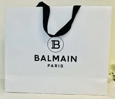 Authentic BALMAIN  Logo Embossed White Glossy  Paper Shopping/Gift Bag, Size M