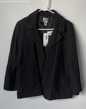 Chico's Womens Brown 3/4 Sleeve Front Flap Pockets One-Button Blazer Sz 3 W/Tags