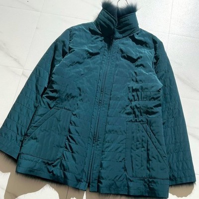 CECI OU CELA Blue Fox Fur Nylon Coat Blue Size M FROM JAPAN