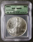 2001 $1 American Silver Eagle Dollar ICG MS69