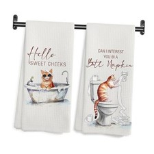 Hello Sweet Cheeks Bathroom Hand Towels, Cat Lover Gifts, Funny Cute Orange Cat