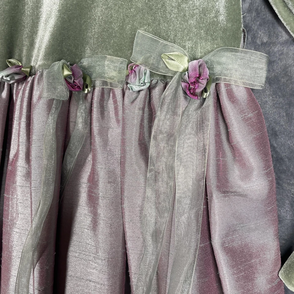 Vestido Bonnie Jean Niñas 7 Verde Terciopelo Rosa Brillante Falda Lazo Floral Vacaciones Foto 4 de 4