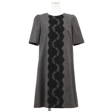 DOLCE&GABBANA Dress Floral-Lace S/S Size 40 Women Logo Wool/Cotton Gray Red