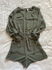 H&M Khaki Green 3/4 Sleeve Elasticated Waist Playsuit, UK 6, New