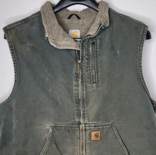 Vintage Carhartt V33 MOS Green Sherpa Lined Duck Canvas Vest Men's Size 2XL GUC