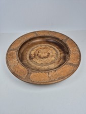 Vintage Hand Carved Wooden Bowl Floral Design 12"