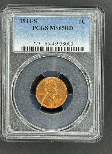 1944 -S LINCOLN WHEAT CENT PCGS MS65 RED