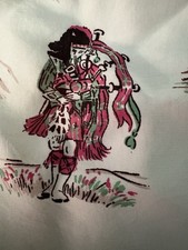 Outlander Vintage Souvenir Scarf 1960  s Scotland Tourist Castles Cities Bagpipe