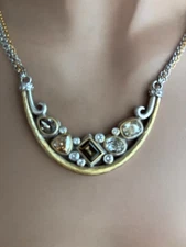 Brighton Garden of Eden Bracelet Silver Tone Scroll Flower Links Black Crystal