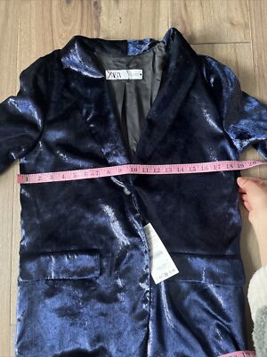 ZARA ベルベット タキシード NWT ZARA Woman Velvet Blazer ZW Collection Navy Blue 9499