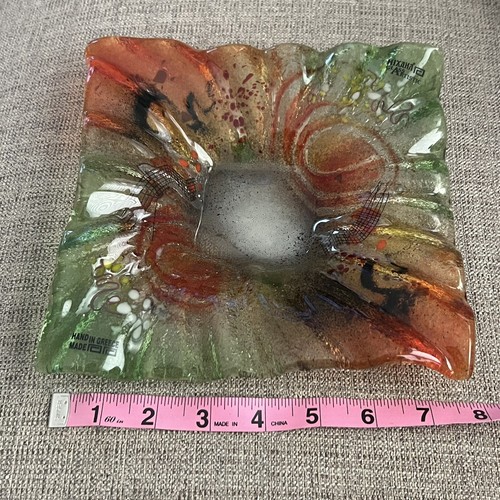 Vintage Made In Greece Mixaha Quadratische Kunst Mundgeblasene Glasplatte, 8” X 8” - Bild 7 von 7