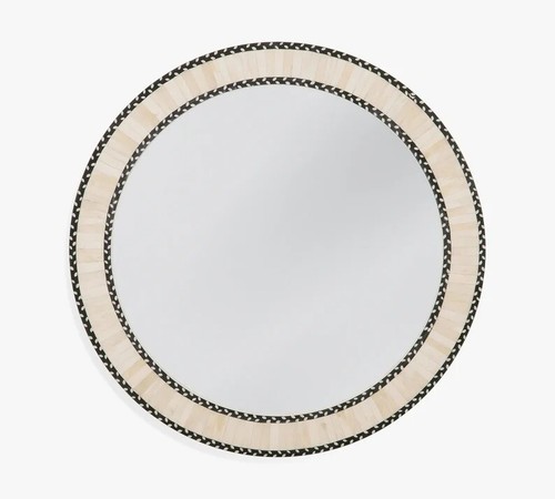 Bone Inlay Round Modish Mirror Frame White Stripe Pattern - Picture 12 of 12