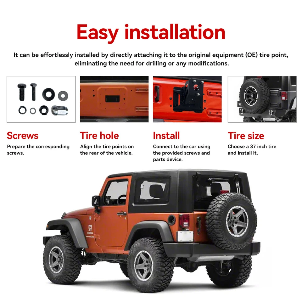 Vijay Fit 2007-2017 Wrangler JK/JKU porta neumáticos de repuesto elevador de neumáticos ajustable Foto 4 de 4