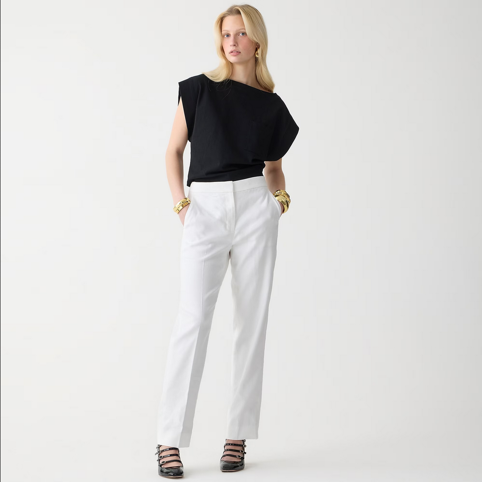 NEW J. CREW WHITE STRETCH LINEN BLEND KATE STRAIGHT LEG PANTS SZ 2 eBay