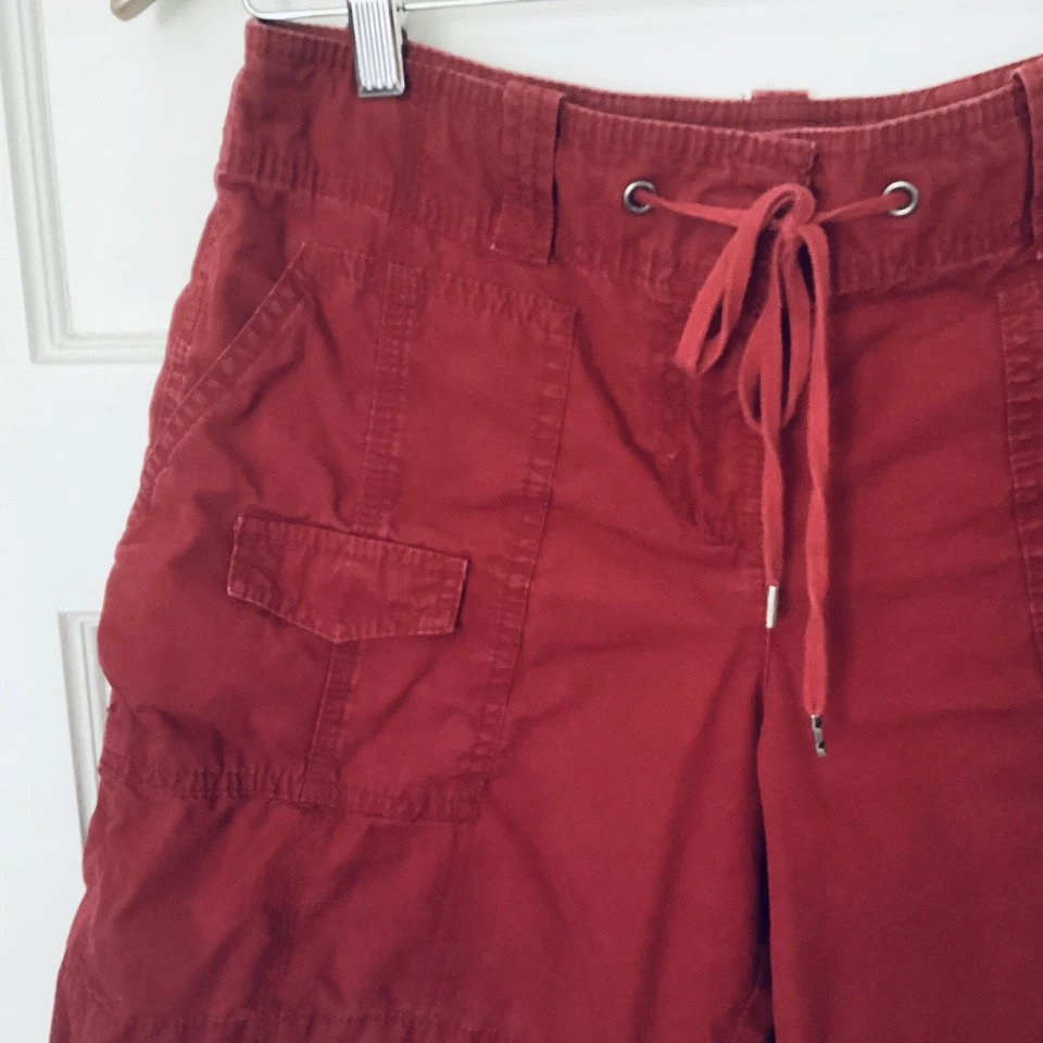 Ann Taylor LOFT Pantalones Cortos Talla 4 Rojo Carga Cremallera Corbata Frontal 8” Entrepierna Foto 4 de 4