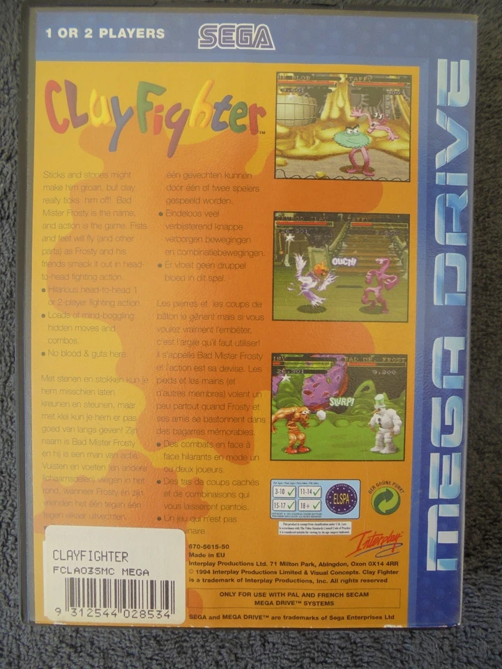 CLAYFIGHTER Sega Mega Drive Megadrive - PAL Very Good Cleaned & Tested - Image 2 of 3