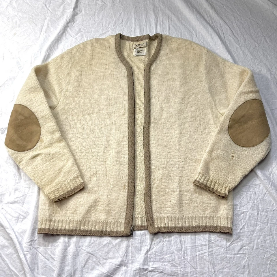 Vtg 50s 60s Mohair Cardigan Men's L/XL Full Zip Fuzzy Shaggy Rockabilly Grunge - Image 2 of 4