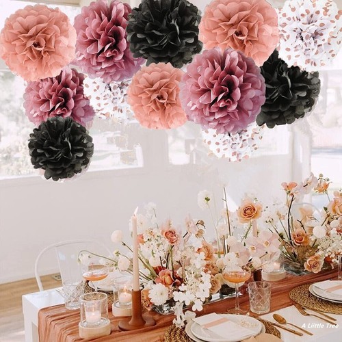 12PCs PINK Theme Mixed Tissue Pom Poms Paper Pompoms Fluffy Flower Ball Party - Picture 25 of 67