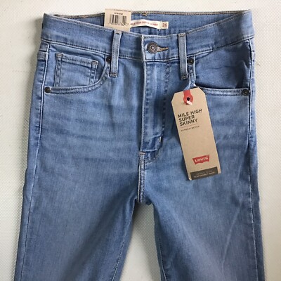 Brandneu mit Etikett Levi s MILE HIGH SUPER SKINNY verwaschene blaue Damenjeans Größe 8 W26 L30 (363G)
