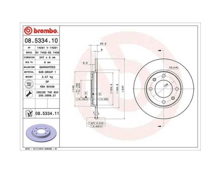 Disques de frein arrière Brembo 247mm pour résoudre l'usure de Peugeot 306 106