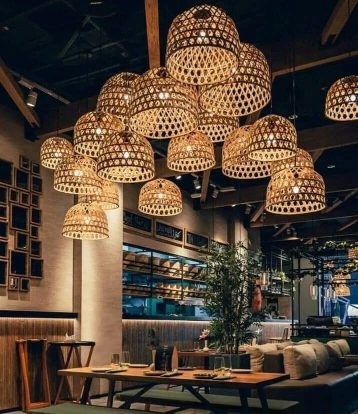 Handmade Cane Wicker Hanging Lampshade shape Cane bamboo Ceiling